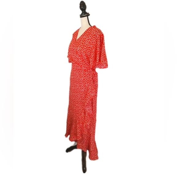 NWT :: Red Floral Wrap Maxi Ruffle Women's Long Dress Size 2X - Picture 3 of 8